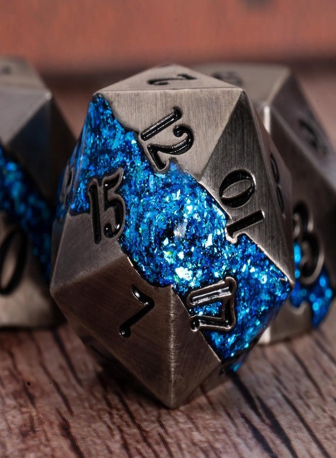 Maywin Metal DND Polyhedral Dice,Large Stripe Glitter Metallic Dice Set,Antique Silver Dice 7pcs Set for Role Playing Games - Image 4